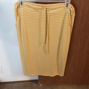 Mustard and whites striped drawstring pencil skirt